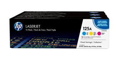 HP 125A originele cyaan/magenta/gele LaserJet tonercartridge, 3-pack HP 125A originele cyaan/magenta/gele LaserJet tonercartridge, 3-pack