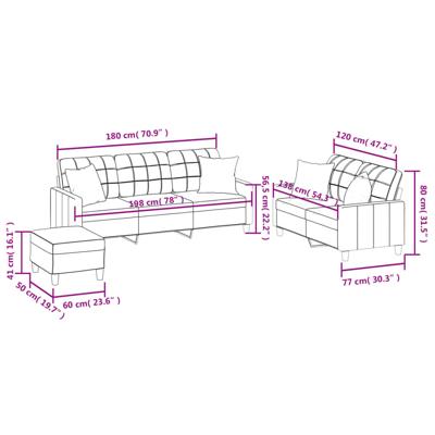 3-delige Loungeset met kussens kunstleer grijs