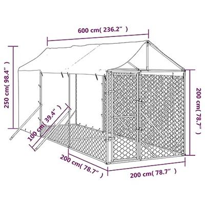 Hondenkennel met dak 2x6x2,5 m gegalvaniseerd staal zilverkleur