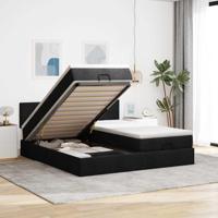 Ottoman bed met matrassen en LED's 180x200cm stof zwart - thumbnail
