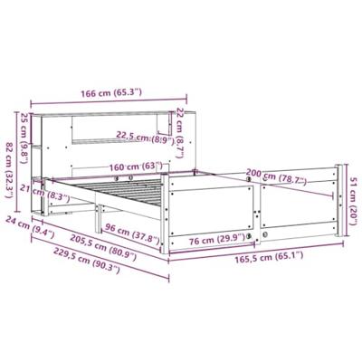 Bed met boekenkast zonder matras massief grenenhout 160x200 cm - thumbnail
