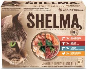 SHELMA with salmon, cod, chicken and beef in sauce - nat kattenvoer - 12x85g