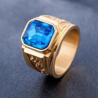 Retro vierkant Gemstone gesneden Dragon Totem Signet Titanium staal Ring voor mannen US maat: 8 Diameter: 18 2 mm omtrek: 57 mm (Baby blauw) - thumbnail
