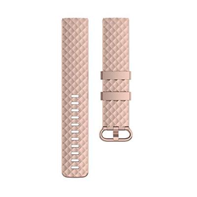 Fitbit Charge 3 & 4 siliconen diamant pattern bandje - Maat: Large - Rosé goud