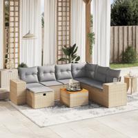 8-delige Loungeset met kussens poly rattan gemengd beige - thumbnail