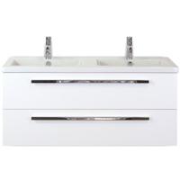 Seville Badmeubelset 120 cm - 2 Laden Wit Hoogglans - Wastafel Djazz Dubbel - thumbnail