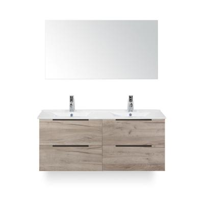 Seville Badmeubelset 120 cm - 4 laden Craft Oak Edge - Wastafel Enjoy Dubbel - met Spiegel
