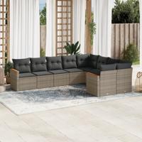 9-delige Loungeset met kussens poly rattan grijs - thumbnail