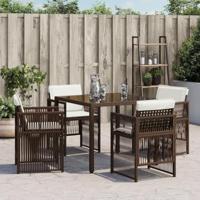 Tuinstoelen 4 st met kussens poly rattan bruin - thumbnail