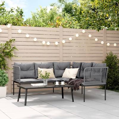 Loungeset met kussens staal en textileen zwart - thumbnail