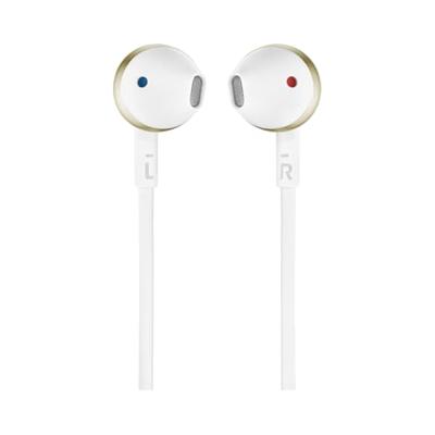 JBL T205 CGD in-ear hoofdtelefoon met kabel en microfoon, platte kabel, bediening met één knop, ergonomisch, zachte hoes, 3,5 mm, JBL Pure Bass Sound