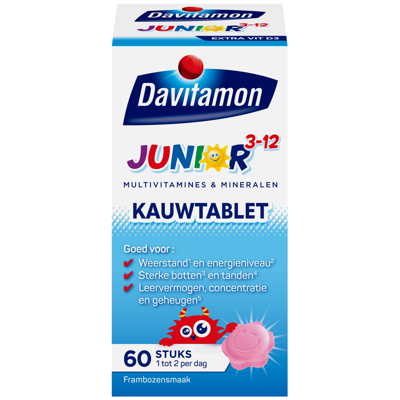 Davitamon Junior 3+ KauwVitamines Framboos 60st