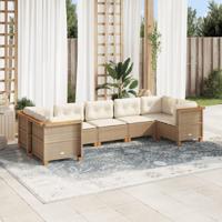 7-delige Loungeset met kussens poly rattan beige - thumbnail