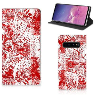 Mobiel BookCase Samsung Galaxy S10 Angel Skull Rood Mobiel BookCase Samsung Galaxy S10 Angel Skull Rood