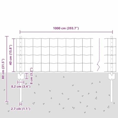 VidaXL Hek met paal grijs 0,4 x 10 m staal en pvc
