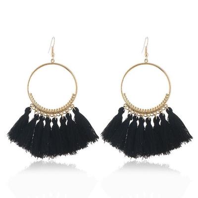 Klosje oorbellen voor vrouwen etnische grote drop oorbellen Bohemen mode-sieraden trendy katoen touw Fringe lange Dangle Oorbellen (zwart)