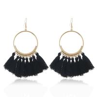 Klosje oorbellen voor vrouwen etnische grote drop oorbellen Bohemen mode-sieraden trendy katoen touw Fringe lange Dangle Oorbellen (zwart) - thumbnail