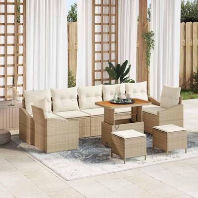 Tuinbankenset met kussen 10 pcs Beige poly rattan