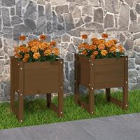 VidaXL Plantenbakken 2 st 40x40x52,5 cm massief grenenhout honingbruin - thumbnail