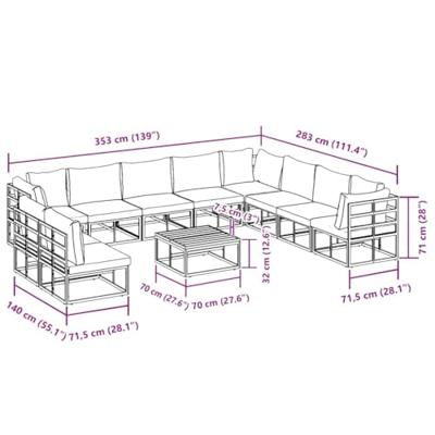 Tuinbankenset met kussen 11 pcs Zwart Aluminium