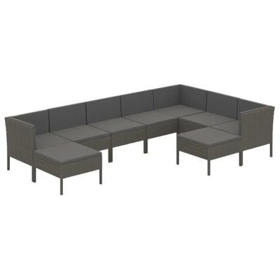 9-delige Loungeset met kussens poly rattan grijs