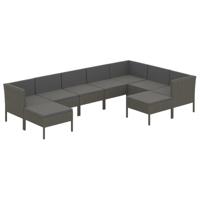 9-delige Loungeset met kussens poly rattan grijs - thumbnail