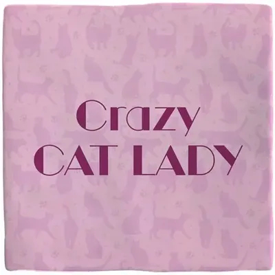 Plenty Gifts tegeltje keramiek crazy cat lady 10x10cm roze