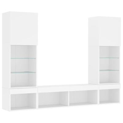 5-delige Tv-wandmeubelset met LED-verlichting bewerkt hout wit