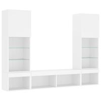 5-delige Tv-wandmeubelset met LED-verlichting bewerkt hout wit - thumbnail