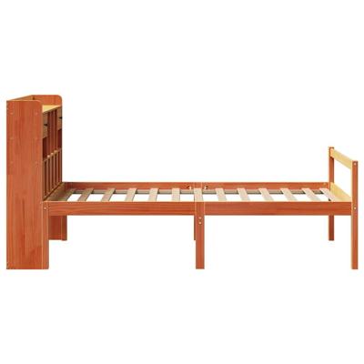 Bed met boekenkast zonder matras grenenhout wasbruin 75x190 cm