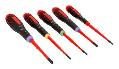 Bahco Schroevendraaierset ERGO™ | geïsoleerd | VDE | driecomponentengreep | smal blad | gleuf- | Pozidriv- en TORX® - 5-delig - BE-9872SL