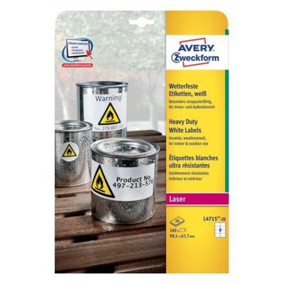 Etiket avery l4715-20 99.1x67.7mm wit 160st Etiket avery l4715-20 99.1x67.7mm wit 160st