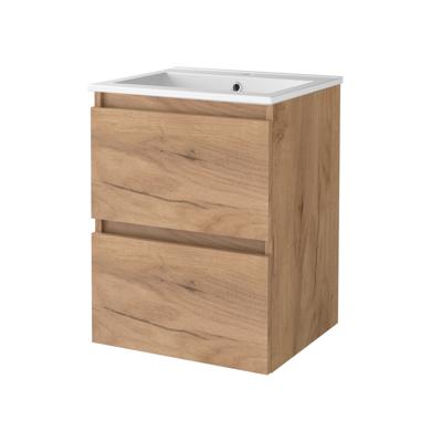 Badmeubelset BWS Salt 50x46cm Greeploos 2 Lades Met Wastafel 1 Kraangat Whisky Oak