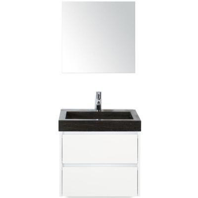 Dante Badmeubelset 60 cm - Wit Hoogglans - Wastafel Hardsteen Wit Lucca met Spiegel