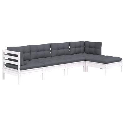 5-delige Loungeset met kussens grenenhout wit