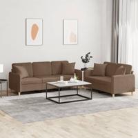 2-delige Loungeset met kussens stof bruin - thumbnail
