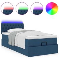 Ottoman bed met matras en LED's 160x200cm stof blauw - thumbnail