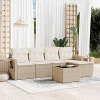 6-delige Loungeset met kussens poly rattan beige - thumbnail