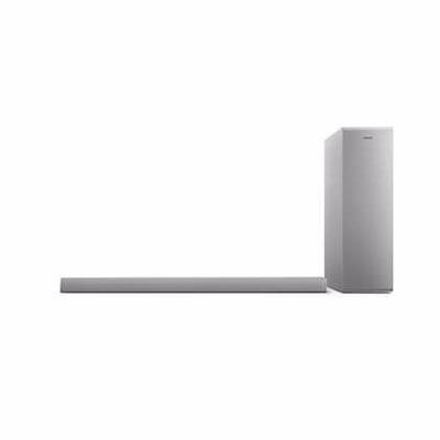Philips Audio TAB6405/10 B6405/10 SoundBar met Draadloze Subwoofer (2.1-Kanaals, 140 W Uitgangsvermogen, Bluetooth, Dolby Audio, HDMI ARC, Superslank Design, Gentegreerde Wandsteunen) - Zilver