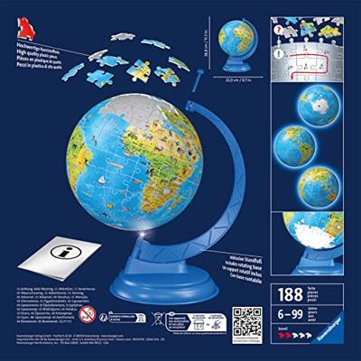 Ravensburger Xxl kinder globe night edition engelstalig 3d puzzel, 180st.