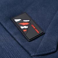 Kindertrui met capuchon 128 gemleerd marineblauw en oranje - thumbnail