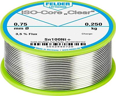 Felder ISO-Core Clear Sn100Ni+ Soldeertin Spoel Sn99,25Cu0,7Ni0,05 0.250 kg 0.75 mm Felder ISO-Core Clear Sn100Ni+ Soldeertin Spoel Sn99,25Cu0,7Ni0,05 0.250 kg 0.75 mm