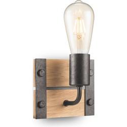 Light depot - wandlamp denton 1L - hout/burned metal - Outlet Light depot - wandlamp denton 1L - hout/burned metal - Outlet
