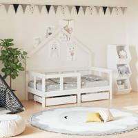 Kinderbedframe met lades 70x140 cm massief grenenhout wit - thumbnail