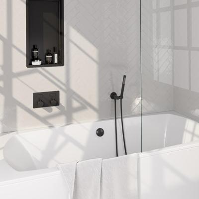 Brauer Black Edition Thermostatische Inbouw Badkraan Drukknoppen - Badvulcombinatie - Staaf - Doucheslang - Wandaansluitbocht - Handdouche - Mat Zwart