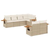 7-delige Loungeset met kussens poly rattan beige - thumbnail