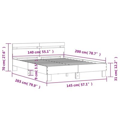 Bedframe met hoofdeinde bewerkt hout gerookt eiken 200x200 cm - thumbnail