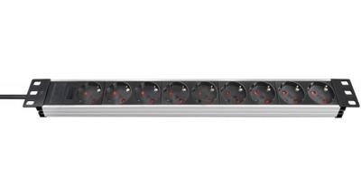 Brennenstuhl 1390007009 Alu-Line 19" PDU | Stekkerdoos Server | 16A met 9x Type F Stopcontacten | 2 meter