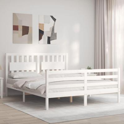 Bedframe met hoofdbord massief hout wit 160x200 cm