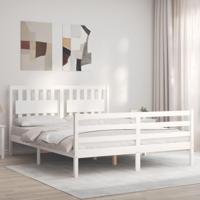Bedframe met hoofdbord massief hout wit 160x200 cm - thumbnail